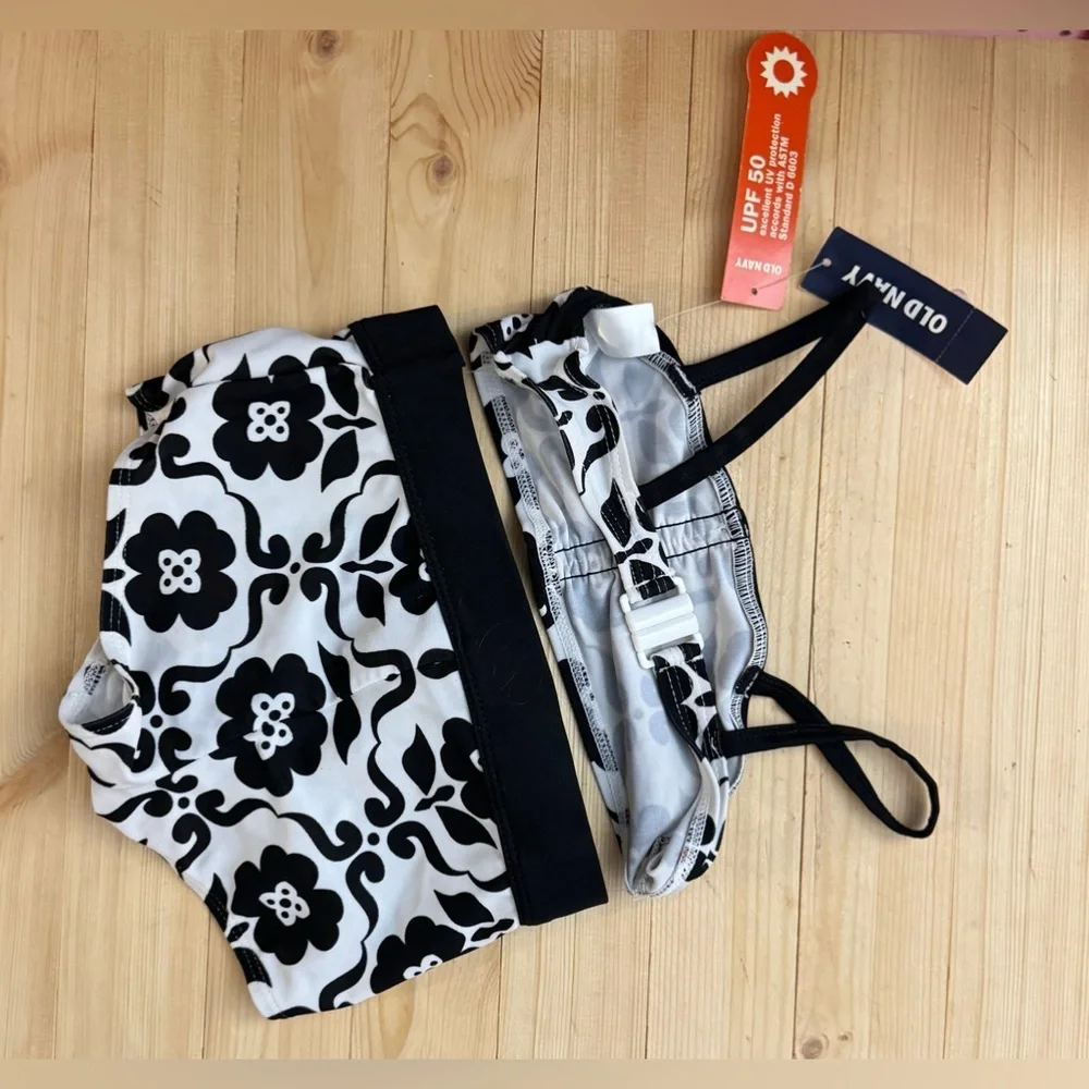 Old Navy Black White Floral Bikini Set Girls 3T NWT Retro Swimwear Cute Beach